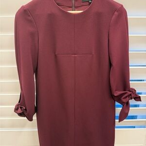 Tibi Long Sleeve Burgundy Dress with Bow Details